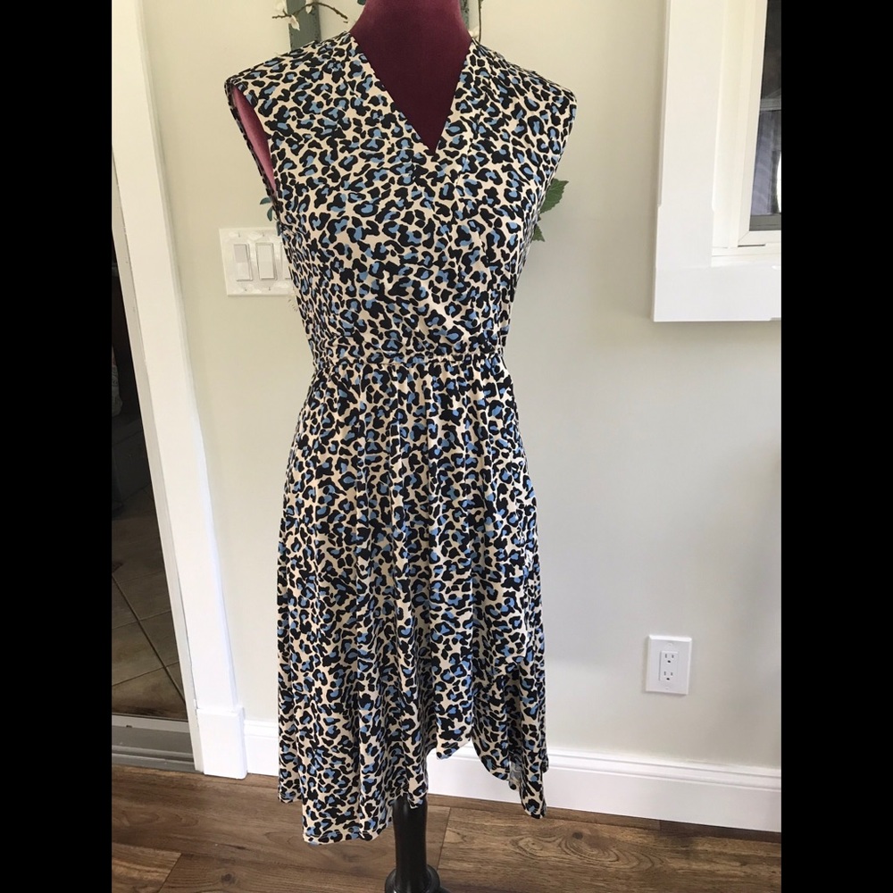BCBG Max Azria Cadet Blue Leopard Faux Wrap Dress